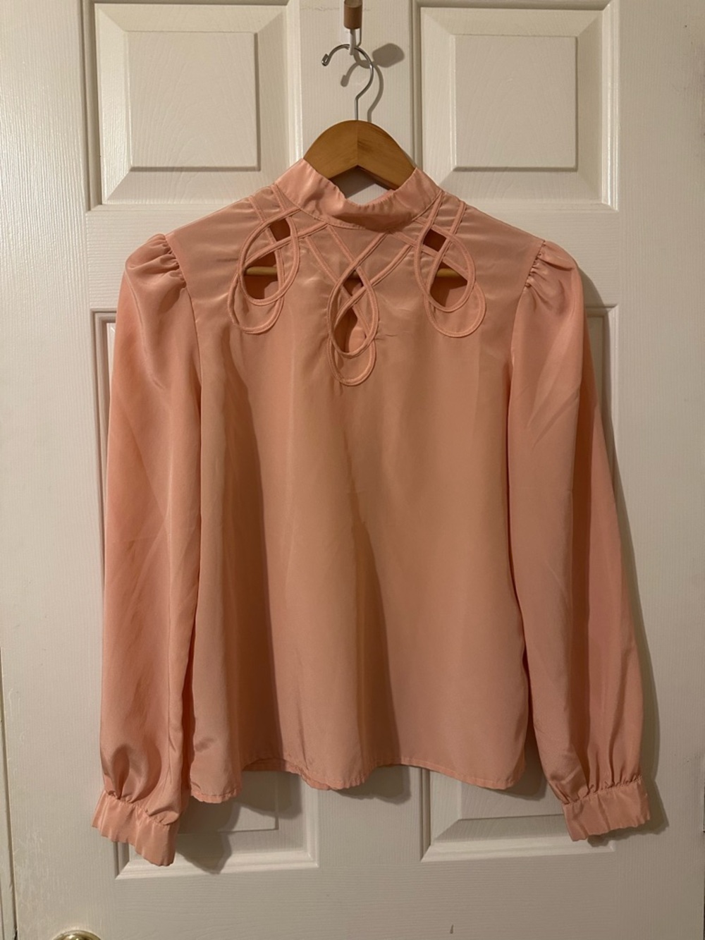 Vintage Marie St Helene Peach Cutout Blouse with Puffed Sleeves